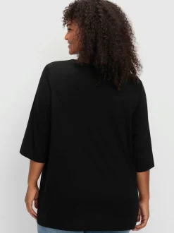 T-shirt à manches 3/4 encolure ronde passepoilée
