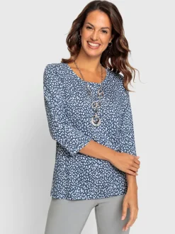 T-shirt à manches 3/4 en coton avec motif minimaliste