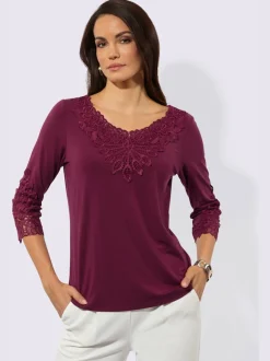 T-shirt à manches 3/4 en lyocell avec dentelle sur l'encolure