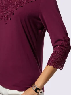 T-shirt à manches 3/4 en lyocell avec dentelle sur l'encolure