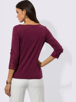 T-shirt à manches 3/4 en lyocell avec dentelle sur l'encolure