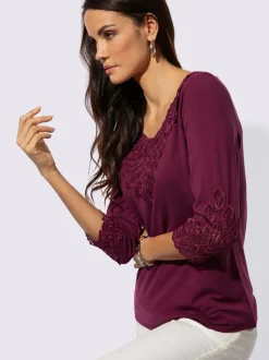T-shirt à manches 3/4 en lyocell avec dentelle sur l'encolure