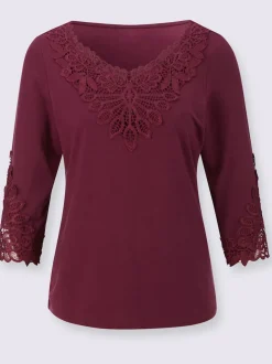 T-shirt à manches 3/4 en lyocell avec dentelle sur l'encolure