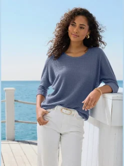 T-shirt à manches 3/4 en matière gaufrée légère