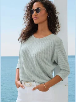 T-shirt à manches 3/4 en matière gaufrée légère
