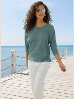 T-shirt à manches 3/4 en matière gaufrée légère