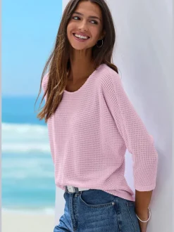 T-shirt à manches 3/4 en matière gaufrée légère