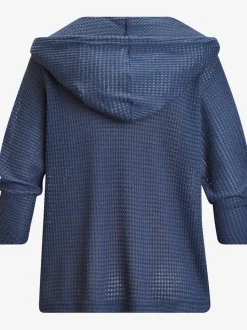 T-shirt à manches 3/4 en matière gaufrée avec capuche et patte de boutonnage