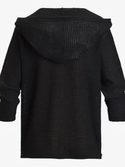 T-shirt à manches 3/4 en matière gaufrée avec capuche et patte de boutonnage