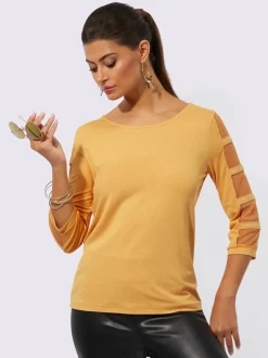 T-shirt à manches 3/4 en viscose avec empiècements résille