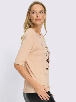 T-shirt à manches 3/4 en viscose douce avec imprimé graphique