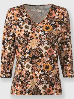 T-shirt à manches 3/4 en viscose motif floral doux