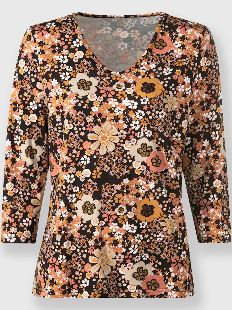 T-shirt à manches 3/4 en viscose motif floral doux