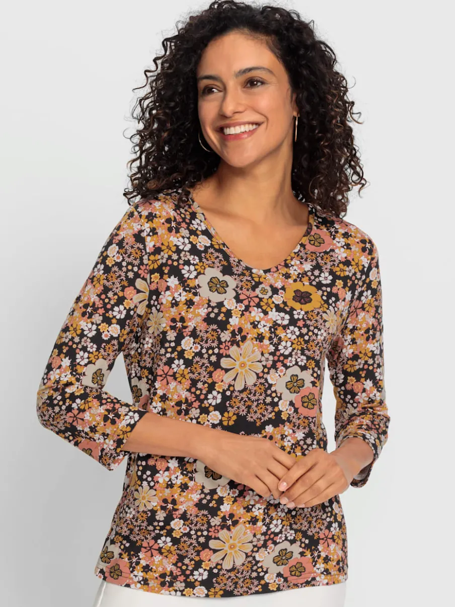 T-shirt à manches 3/4 en viscose motif floral doux
