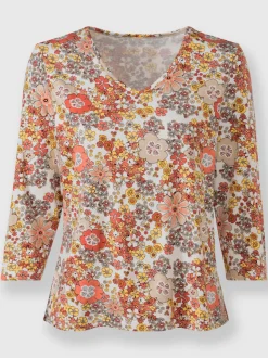 T-shirt à manches 3/4 en viscose motif floral doux