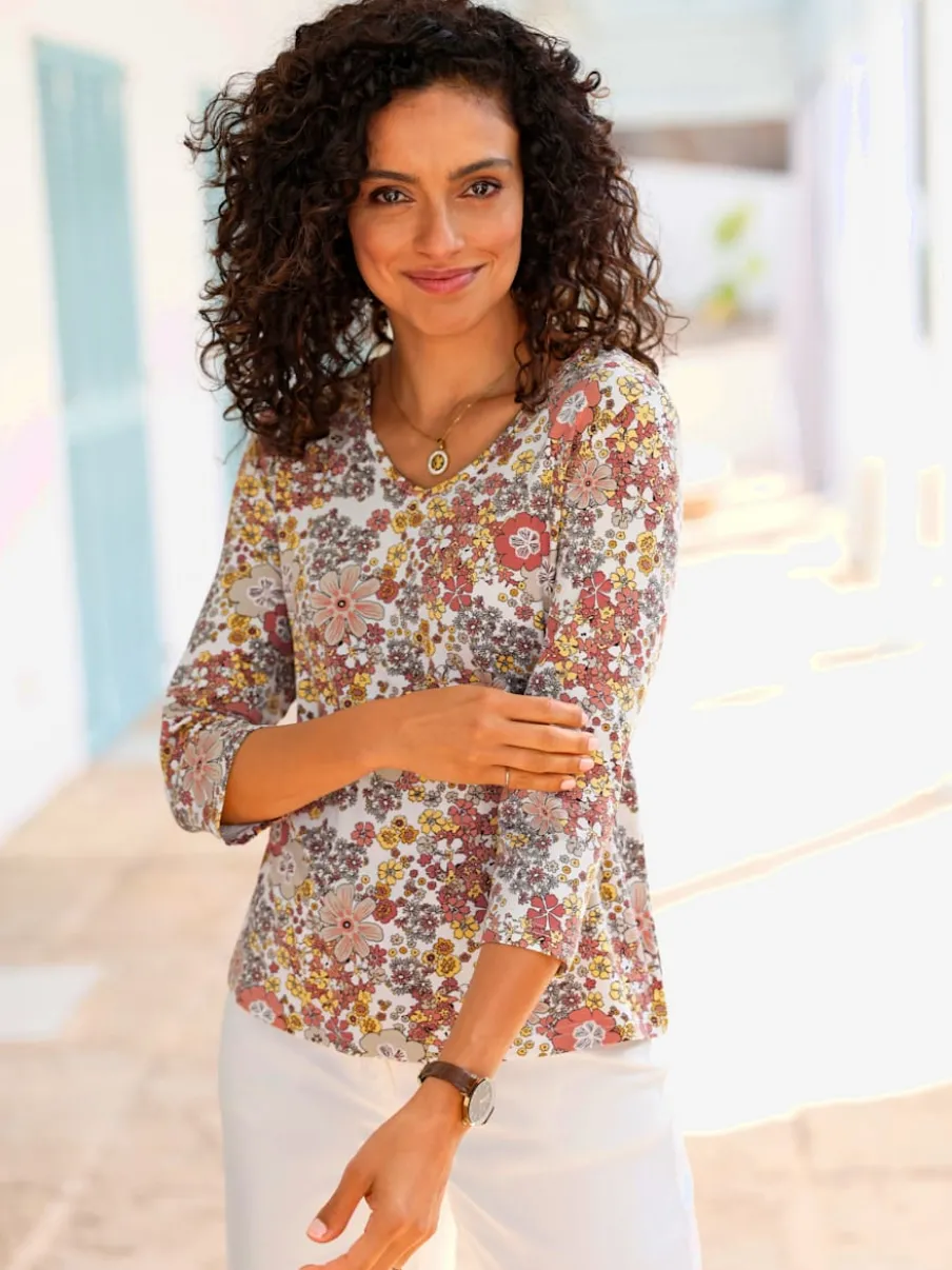 T-shirt à manches 3/4 en viscose motif floral doux