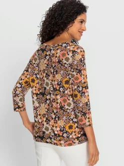 T-shirt à manches 3/4 en viscose motif floral doux