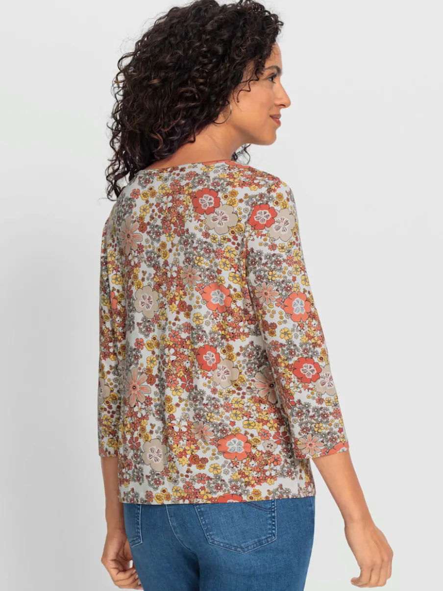 T-shirt à manches 3/4 en viscose motif floral doux