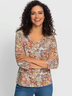 T-shirt à manches 3/4 en viscose motif floral doux