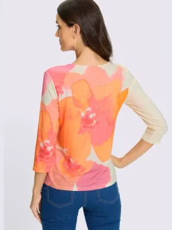 T-shirt à manches 3/4 imprimé floral en viscose douce
