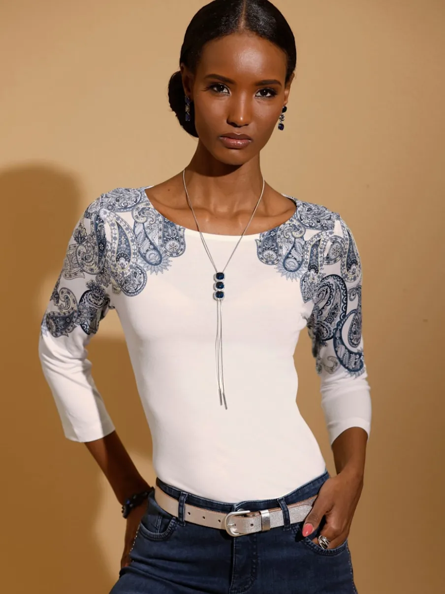 T-shirt à manches 3/4 imprimé paisley en viscose