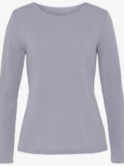 T-shirt manches longues au tricot fin ajouré coton