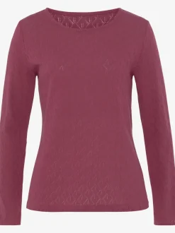 T-shirt manches longues au tricot fin ajouré coton