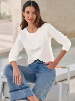 T-shirt à manches longues avec application de pierres brillantes