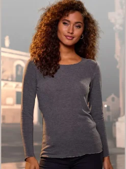T-shirt à manches longues avec bords pailletés et finitions raffinées