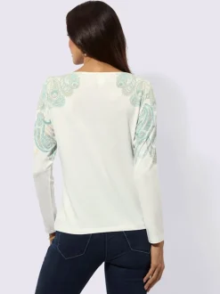 T-shirt à manches longues avec col en U et imprimé paisley