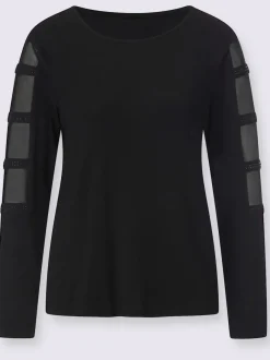 T-shirt à manches longues avec col rond et détails en mailles