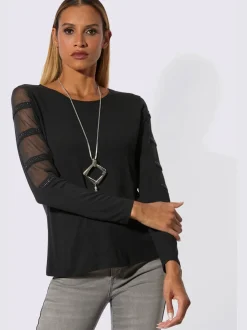 T-shirt à manches longues avec col rond et détails en mailles