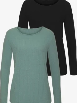 T-shirt à manches longues avec col rond en viscose et polyester recyclé