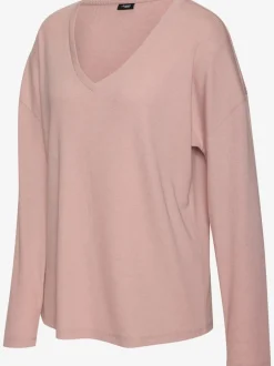 T-shirt à manches longues avec col V en tricot côtelé