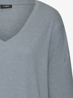 T-shirt à manches longues avec col V en tricot côtelé