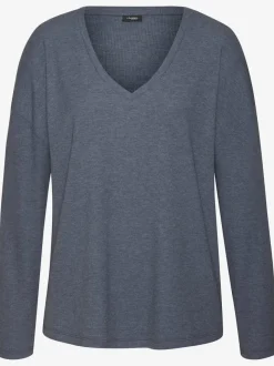 T-shirt à manches longues avec col V en tricot côtelé