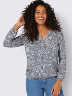 T-shirt à manches longues avec col rond froncé et imprimé
