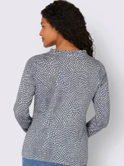 T-shirt à manches longues avec col rond froncé et imprimé