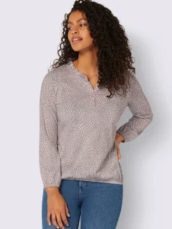 T-shirt à manches longues avec col rond froncé et imprimé