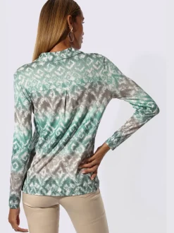 T-shirt à manches longues avec col chemise et motif imprimé sur toute la surface