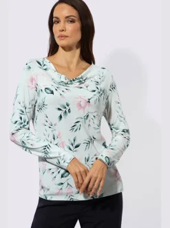 T-shirt à manches longues avec col bénitier et motifs floraux