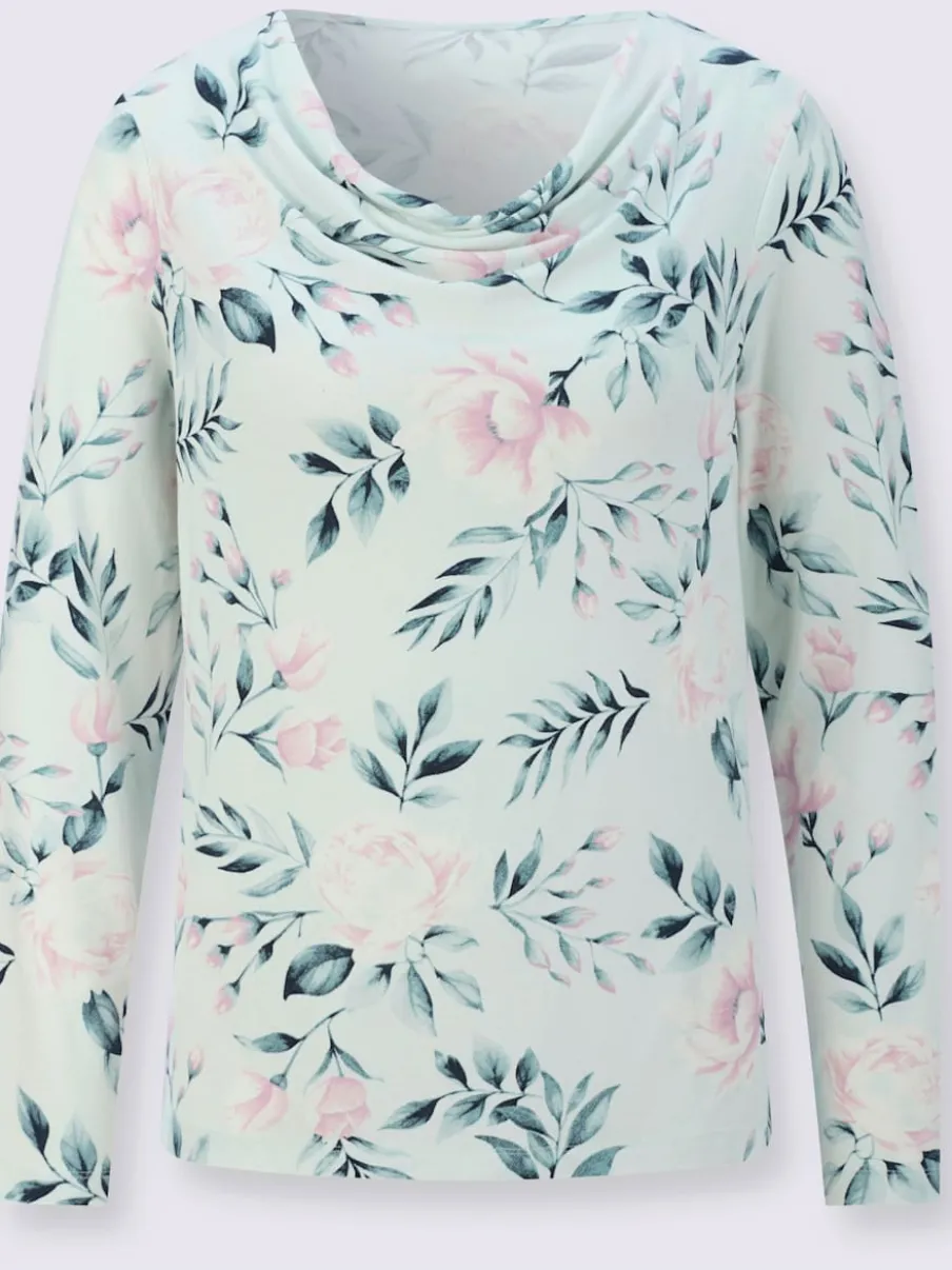 T-shirt à manches longues avec col bénitier et motifs floraux