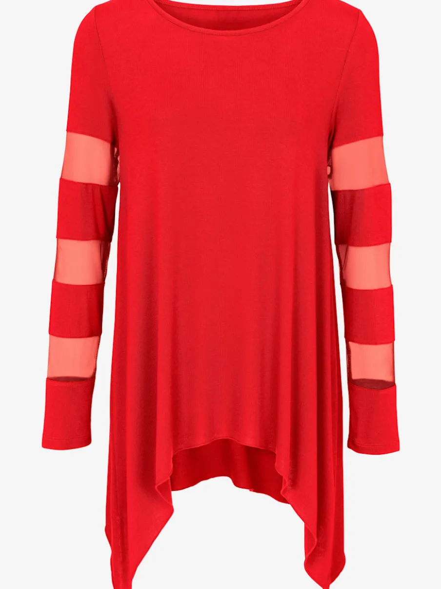 T-shirt à manches longues avec empiècements transparents flatteur