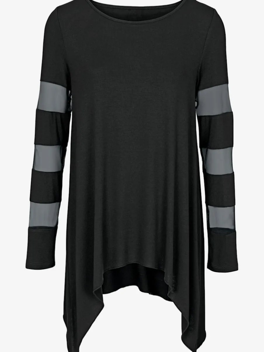 T-shirt à manches longues avec empiècements transparents flatteur