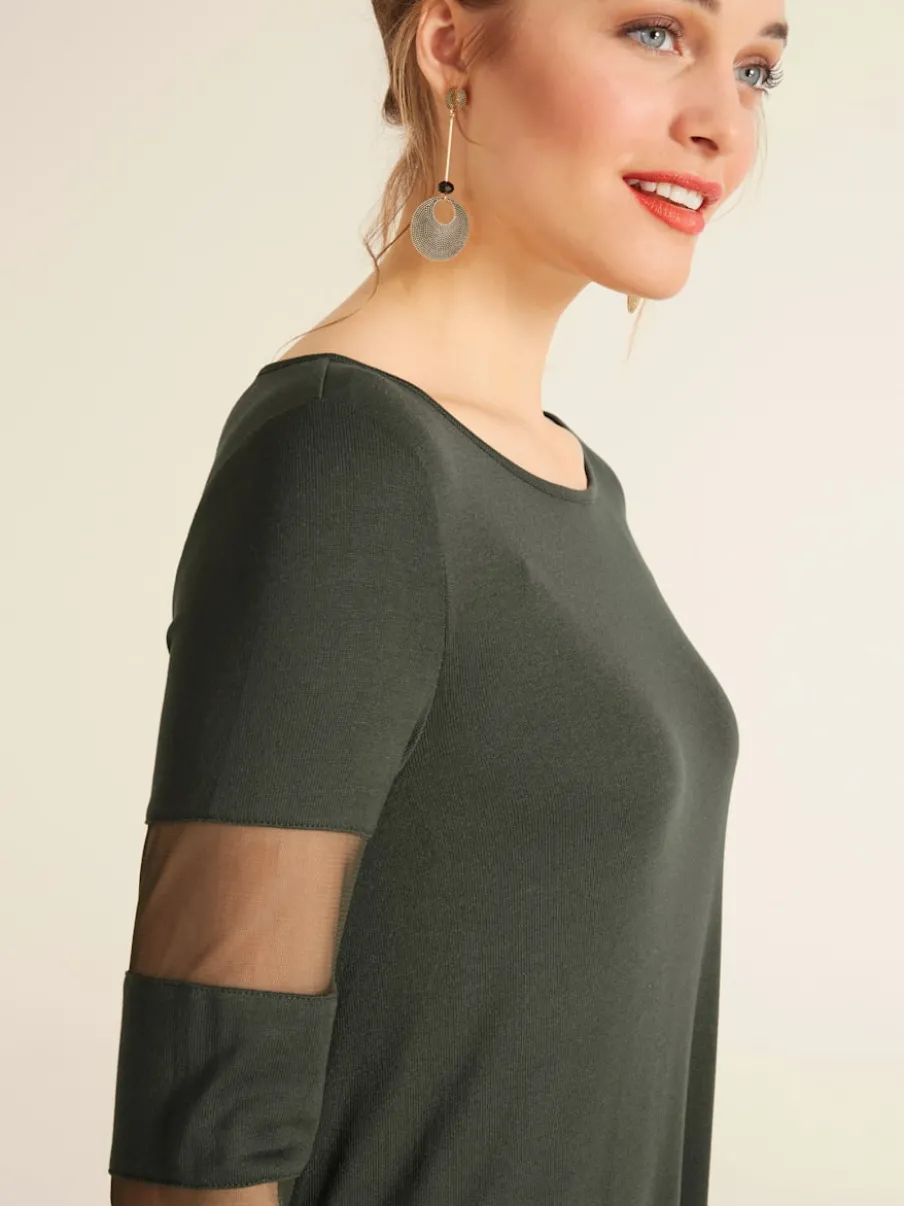 T-shirt à manches longues avec empiècements transparents flatteur