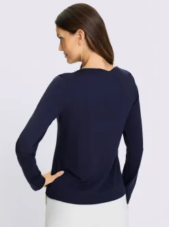 T-shirt à manches longues avec encolure et perles décoratives