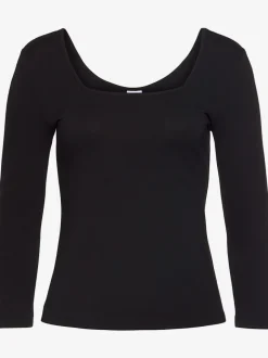 T-shirt manches longues avec encolure arrondie et ourlet droit