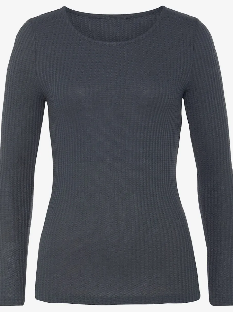 T-shirt manches longues avec effet piqué et coupe près du corps