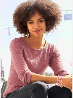 T-shirt manches longues avec effet piqué et coupe près du corps