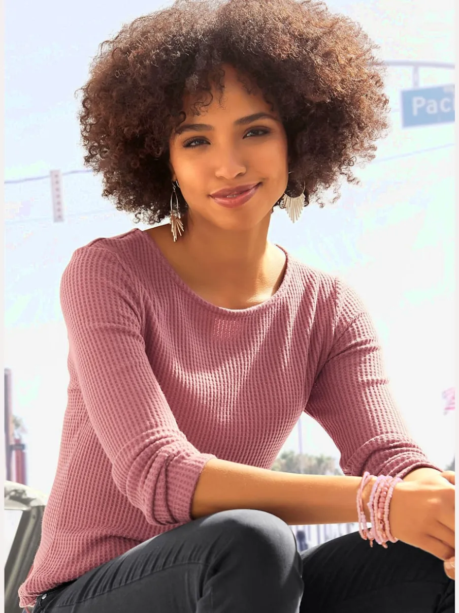 T-shirt manches longues avec effet piqué et coupe près du corps